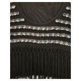 MBC - Aixo Sequined Fringe Top - Black Knit, Long Sleeve with Silver Disc Stripes