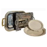 LL - Sanyei Made in Japan Ornate Silver Frame with Mirror & White Ceramic Dinnerware Set