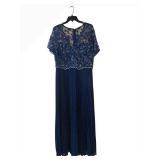 LL - Navy Blue Lace-Top Maxi Dress - Floral Embroidery & Pleated Skirt
