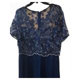 LL - Navy Blue Lace-Top Maxi Dress - Floral Embroidery & Pleated Skirt