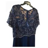LL - Navy Blue Lace-Top Maxi Dress - Floral Embroidery & Pleated Skirt