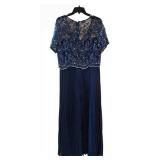 LL - Navy Blue Lace-Top Maxi Dress - Floral Embroidery & Pleated Skirt