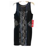 LL - Black Lace-Panel Sleeveless Sheath Dress - Sheer Mesh Yoke