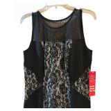 LL - Black Lace-Panel Sleeveless Sheath Dress - Sheer Mesh Yoke