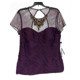 LL - Adrianna Papell Purple Ruched Evening Dress - Sheer Mesh Yoke