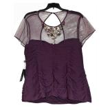 LL - Adrianna Papell Purple Ruched Evening Dress - Sheer Mesh Yoke