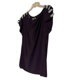 LL - Purple Draped Top with Crystal Shoulder Embellishments
