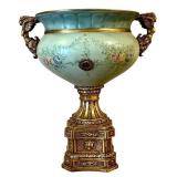 Vintage French Style Celadon Vase with Ornate Gilt-Bronze Stand