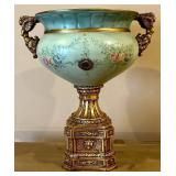 Vintage French Style Celadon Vase with Ornate Gilt-Bronze Stand