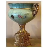Vintage French Style Celadon Vase with Ornate Gilt-Bronze Stand