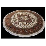 Round Persian-Style Area Rug, 98-Inch Diameter, Ivory Field & Rust Border