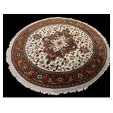 Round Persian-Style Area Rug, 98-Inch Diameter, Ivory Field & Rust Border