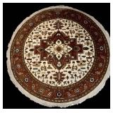 Round Persian-Style Area Rug, 98-Inch Diameter, Ivory Field & Rust Border