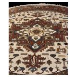 Round Persian-Style Area Rug, 98-Inch Diameter, Ivory Field & Rust Border