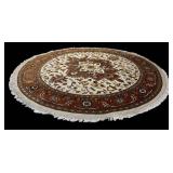 Round Persian-Style Area Rug, 98-Inch Diameter, Ivory Field & Rust Border