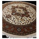 Round Persian-Style Area Rug, 98-Inch Diameter, Ivory Field & Rust Border