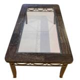Coffee Table with Glass Top - Dark Marble Look