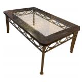 Coffee Table with Glass Top - Dark Marble Look