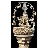 61-Inch Ornate Garden Lamp with Bell Arch and Mother-Child Figurine