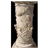 61-Inch Ornate Garden Lamp with Bell Arch and Mother-Child Figurine