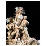 61-Inch Ornate Garden Lamp with Bell Arch and Mother-Child Figurine