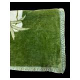 Sun Lion Blanket Floral Green Velvet Trim