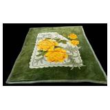 Sun Lion Blanket Floral Green Velvet Trim
