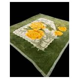 Sun Lion Blanket Floral Green Velvet Trim