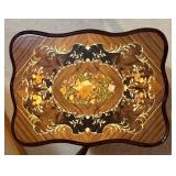 Three-Piece Nesting Tables - Floral Marquetry Inlay, Dark Walnut Finish