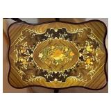 Three-Piece Nesting Tables - Floral Marquetry Inlay, Dark Walnut Finish