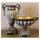 OK Lighting Ivory Ribbed Urn & Compote Set - Silver Tone with Gold Interior