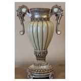 OK Lighting Ivory Ribbed Urn & Compote Set - Silver Tone with Gold Interior