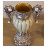 OK Lighting Ivory Ribbed Urn & Compote Set - Silver Tone with Gold Interior