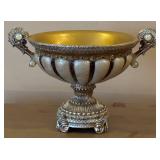 OK Lighting Ivory Ribbed Urn & Compote Set - Silver Tone with Gold Interior