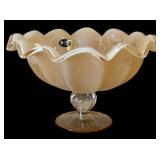 Murano Glass Bowl - Hand Made in Italy White Crystal Peach-Tinted