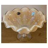 Murano Glass Bowl - Hand Made in Italy White Crystal Peach-Tinted