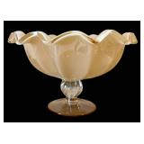 Murano Glass Bowl - Hand Made in Italy White Crystal Peach-Tinted