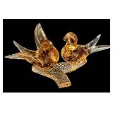 Love Birds on Branch Glass Sculpture - Amber Glass