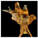 Love Birds on Branch Glass Sculpture - Amber Glass