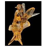 Love Birds on Branch Glass Sculpture - Amber Glass
