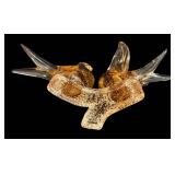 Love Birds on Branch Glass Sculpture - Amber Glass