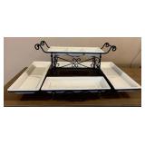 Gourmet Buffet Server Multi-Level with White Stoneware Trays - New in Original Packing