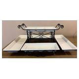 Gourmet Buffet Server Multi-Level with White Stoneware Trays - New in Original Packing