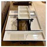 Gourmet Buffet Server Multi-Level with White Stoneware Trays - New in Original Packing