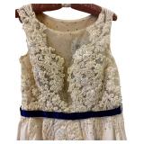 Jamak Floral Lace Maxi Dress - Beige with Navy Belt, Size 14