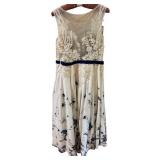 Jamak Floral Lace Maxi Dress - Beige with Navy Belt, Size 14