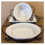 Signature Housewares 3-Piece Buffet Stoneware Set with Iron Stands - Large Oval Serving Dish