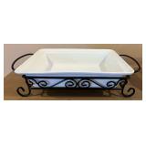 Signature Housewares 3-Piece Buffet Stoneware Set with Iron Stands - Large Oval Serving Dish