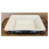 Signature Housewares 3-Piece Buffet Stoneware Set with Iron Stands - Large Oval Serving Dish