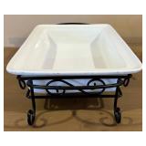 Signature Housewares 3-Piece Buffet Stoneware Set with Iron Stands - Large Oval Serving Dish